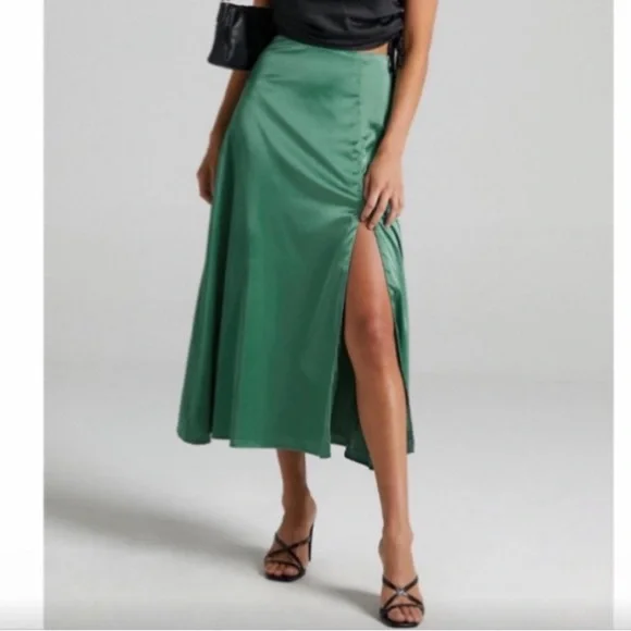 Zara green leg slit Midi Skirt M - Picture 1 of 7
